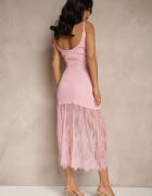 giorgia Rochie Roz Cocktail din Material Reiat Decorată cu Dantelă Sonarethia