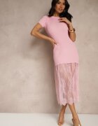 giorgia Rochie Roz Reiată Decorată cu Dantelă Lorzedi