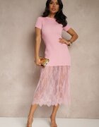 giorgia Rochie Roz Reiată Decorată cu Dantelă Lorzedi