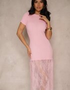 giorgia Rochie Roz Reiată Decorată cu Dantelă Lorzedi
