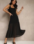 giorgia Rochie Taliată Neagră cu bretele din țesătură reiată cu tul Nolzedi