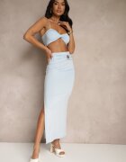 giorgia Set Albastru deschis din Viscoză Fustă cu Decupaj Decorativ și Top cu Bretele Savoranae