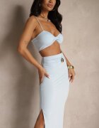 giorgia Set Albastru deschis din Viscoză Fustă cu Decupaj Decorativ și Top cu Bretele Savoranae