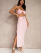 giorgia Set Roz cu viscoză Fustă cu fantă decorativă și Top cu bretele Savoranae