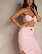 giorgia Set Roz cu viscoză Fustă cu fantă decorativă și Top cu bretele Savoranae