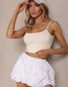 giorgia Top Bej cu bretele din țesătură striată cu viscoză decorat cu fundiță Iffenia