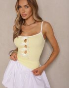 giorgia Top Galben din Material Striat Ornat cu Funde Lenissea
