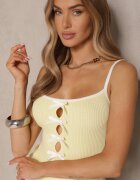 giorgia Top Galben din Material Striat Ornat cu Funde Lenissea