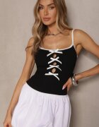 giorgia Top Negru din Material Reiat Decorat cu Funde Lenissea