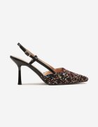 givana Pantofi stiletto negri din tweed Slingback cu vârf ascuțit Binea