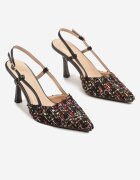 givana Pantofi stiletto negri din tweed Slingback cu vârf ascuțit Binea