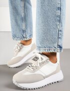 givana Sneakers Alb-Bej pe platformă cu model geometric Aluina