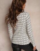 glo-story Bluză Alb-Negru din Bumbac cu Guler Înalt cu Model cu Litere Stelinne