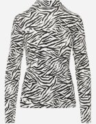 glo-story Bluză Alb-negru din Bumbac Tip Longsleeve cu Guler Înalt cu Imprimeu Zebră Cralissa