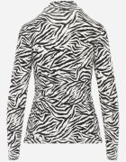 glo-story Bluză Alb-negru din Bumbac Tip Longsleeve cu Guler Înalt cu Imprimeu Zebră Cralissa