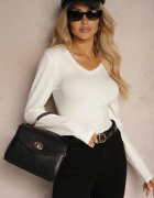 glo-story Bluză Albă Din Bumbac Longsleeve cu Decolteu în V Kairelle