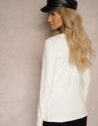 glo-story Bluză Albă Din Bumbac Longsleeve cu Decolteu în V Kairelle