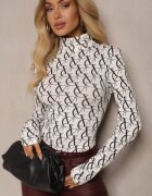 glo-story Bluză Albă Guler înalt din Bumbac cu Model cu Litere Noralira