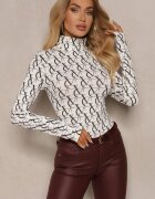 glo-story Bluză Albă Guler înalt din Bumbac cu Model cu Litere Noralira