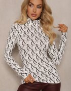 glo-story Bluză Albă Guler înalt din Bumbac cu Model cu Litere Noralira