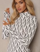 glo-story Bluză Albă Guler înalt din Bumbac cu Model cu Litere Noralira