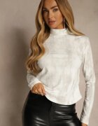 glo-story Bluză Albă Încrețită Longsleeve cu semi-golf Ralinda