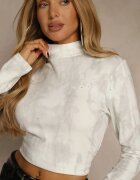 glo-story Bluză Albă Încrețită Longsleeve cu semi-golf Ralinda