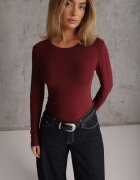 glo-story Bluză Basic cu fason tip longsleeve cu căptușeală ușoară Kuarta Bordo