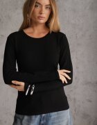 glo-story Bluză Basic cu fason tip longsleeve cu căptușeală ușoară Kuarta Neagră