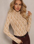 glo-story Bluză Bej Golf din Bumbac cu Model cu Litere Noralira