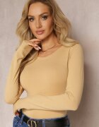 glo-story Bluză Bej Închis din Bumbac Elastic cu Croială Ajustată Evas