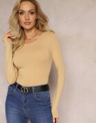 glo-story Bluză Bej Închis din Bumbac Elastic cu Croială Ajustată Evas