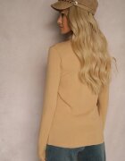 glo-story Bluză Bej închisă Din bumbac Tip Longsleeve cu guler semi-înalt Riata