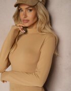glo-story Bluză Bej închisă Din bumbac Tip Longsleeve cu guler semi-înalt Riata