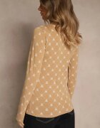 glo-story Bluză Bej Longsleeve Semi-golf din Bumbac Decorată cu Imprimeu Geometric Zantila