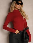 glo-story Bluză Bordo Din bumbac Cu mâneci lungi Cu guler semi-înalt Riata