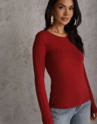 glo-story Bluză Bordó din bumbac tip Longsleeve Mialoraea