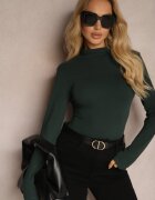 glo-story Bluză Longsleeve de bumbac verde cu guler înalt Riata
