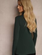 glo-story Bluză Longsleeve de bumbac verde cu guler înalt Riata