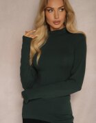 glo-story Bluză Longsleeve de bumbac verde cu guler înalt Riata