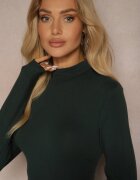 glo-story Bluză Longsleeve de bumbac verde cu guler înalt Riata