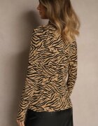 glo-story Bluză Maro din Bumbac Tip Longsleeve cu guler înalt cu imprimeu zebră Cralissa