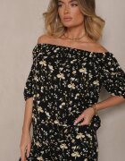 glo-story Bluză Neagră cu Motiv Floral Clesiane