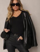 glo-story Bluză Neagră Din Bumbac Cu Mânecă Lungă Cu Decolteu în V Miavelle