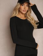 glo-story Bluză Neagră Din Bumbac Tip Longsleeve Mialoraea