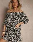 glo-story Bluză Neagră Spaniolă cu Model Floral Julivian