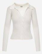glo-story Bluză slim fit cu nasturi din tricot rib cu guler și decolteu în V Awente Albă