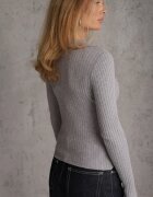 glo-story Bluză slim fit cu nasturi din tricot rib cu guler și decolteu în V Awente Gri