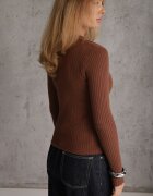 glo-story Bluză slim fit cu nasturi din tricot rib cu guler și decolteu în V Awente Maro