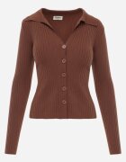 glo-story Bluză slim fit cu nasturi din tricot rib cu guler și decolteu în V Awente Maro